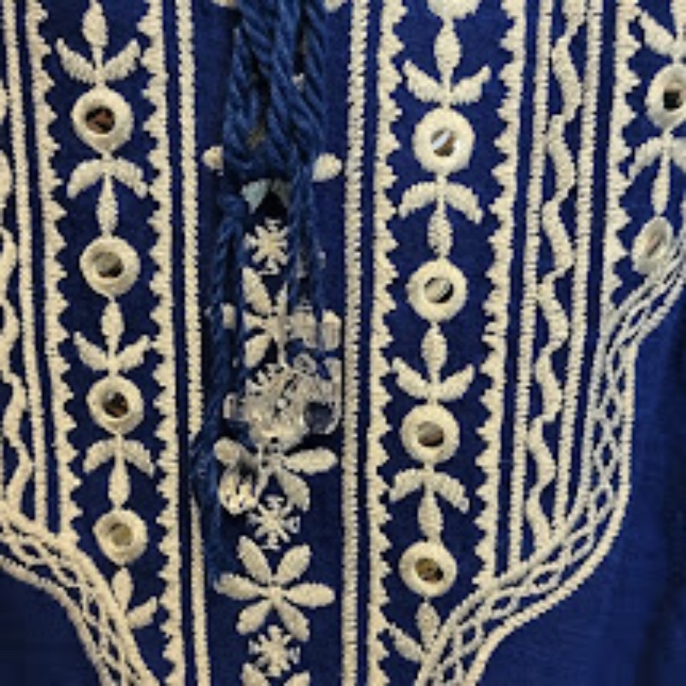 INC Blue Embroidered Cold-Shoulder Top with Open Bell Sleeves - Sz. XL - Picture 5 of 10